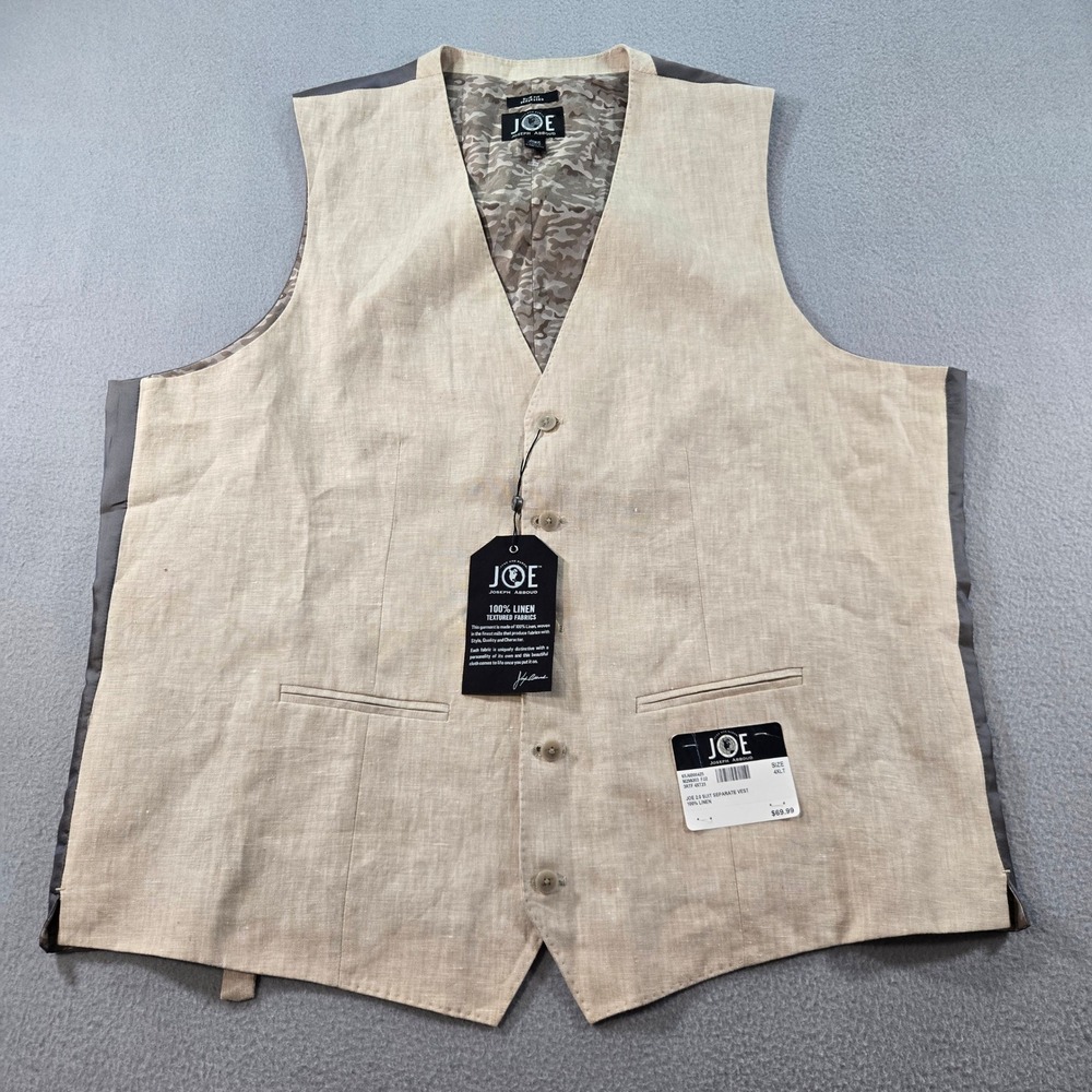 Joseph Abboud JOE Vest Mens 4XLT Beige 100% Linen Slim Fit Suit Separate NEW